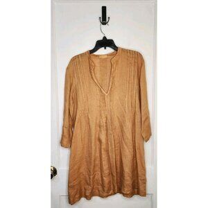 CP Shades Regina Linen Tunic Pintuck Pleat Roll-Tab Orange Cinnamon Medium